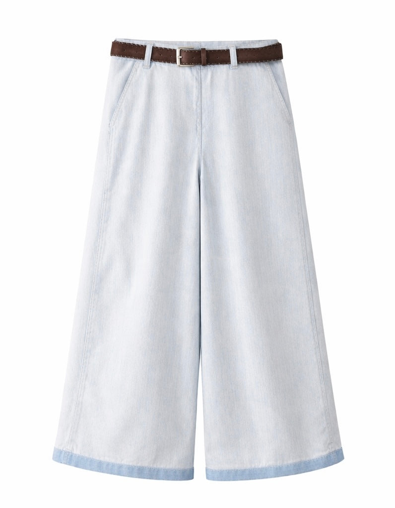 Wide-Leg Trousers with Belt - Butter yellow , pink , light blue