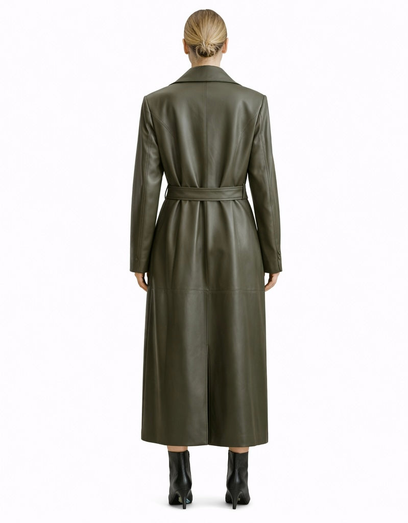 Olive Green Belted Trench Coat