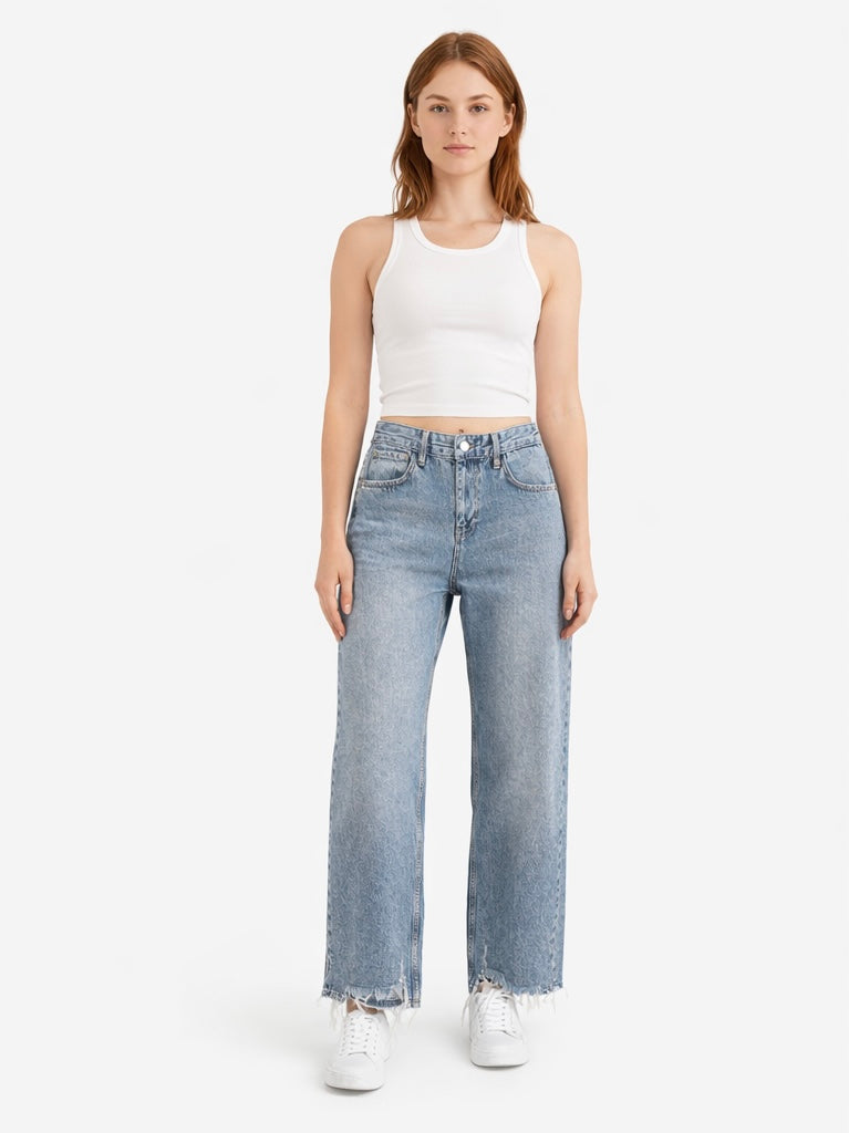 Relaxed Fit Light Blue Distressed Denim Jeans