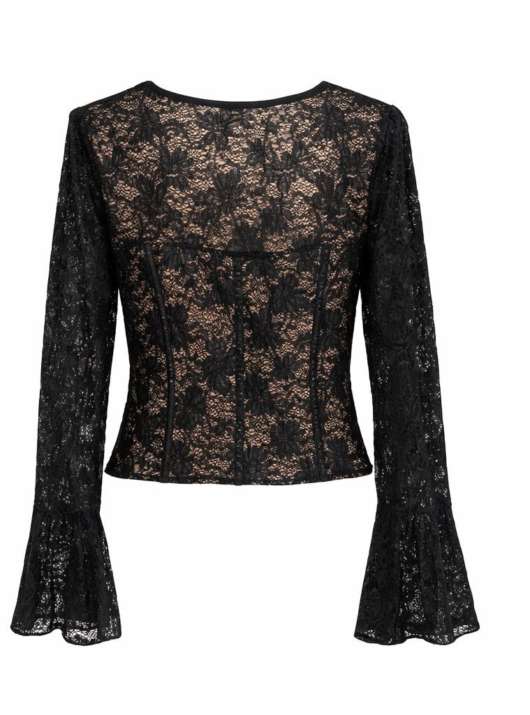 Top Lace Gold Corset Black