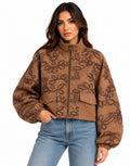 Embroidered Suede Floral Bomber Jacket  ( Brown , Burgundy , Beige )