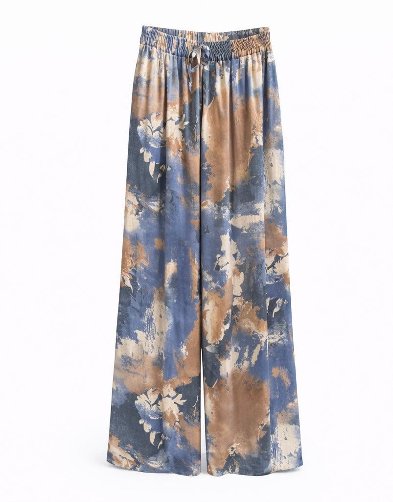 Abstract Print Shirt & Wide-Leg Pants Set