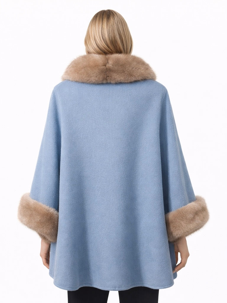 Ice Blue Alpaca Coat with Python Detail & Real Mink Fur