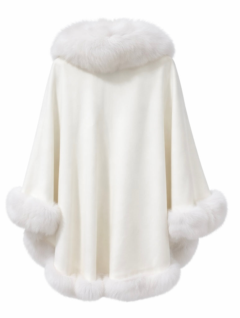 Cloud Dancer Statement Alpaca Puncho with Real Fox Fur
