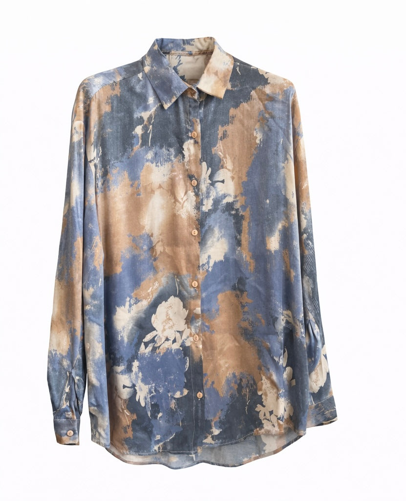 Abstract Print Shirt & Wide-Leg Pants Set