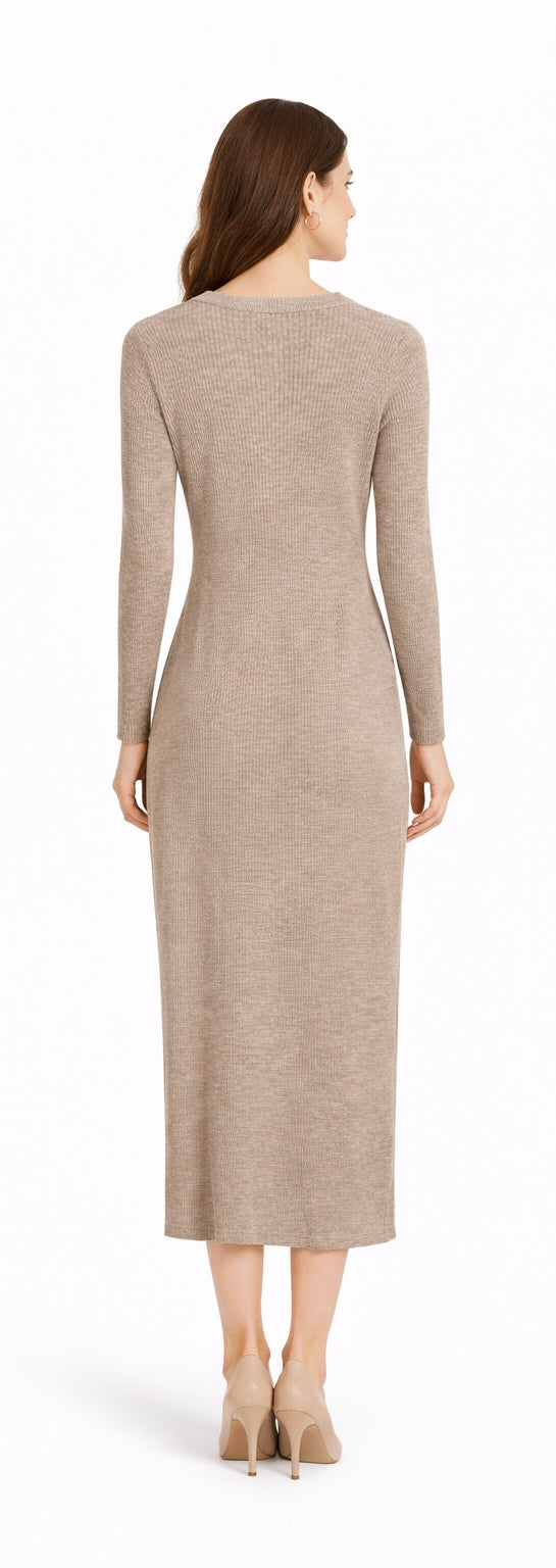 Essential Ribbed Knit Midi Dress – Beige