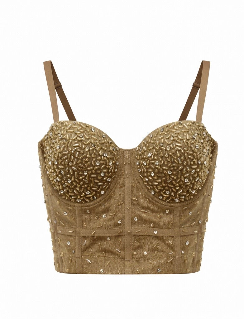 Gold Embellished Corset Top with Adjustable Straps