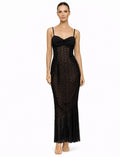 Black Lace & Ruched Slim-Fit Evening Dress