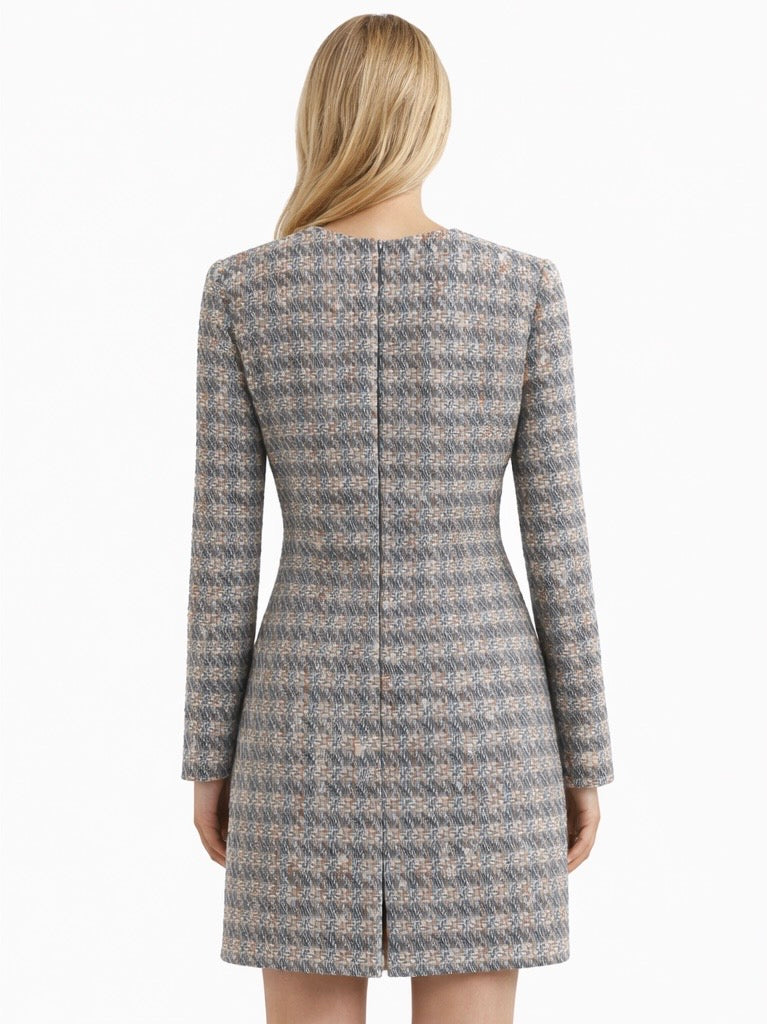 Tailored Tweed Square-Neck Button Dress