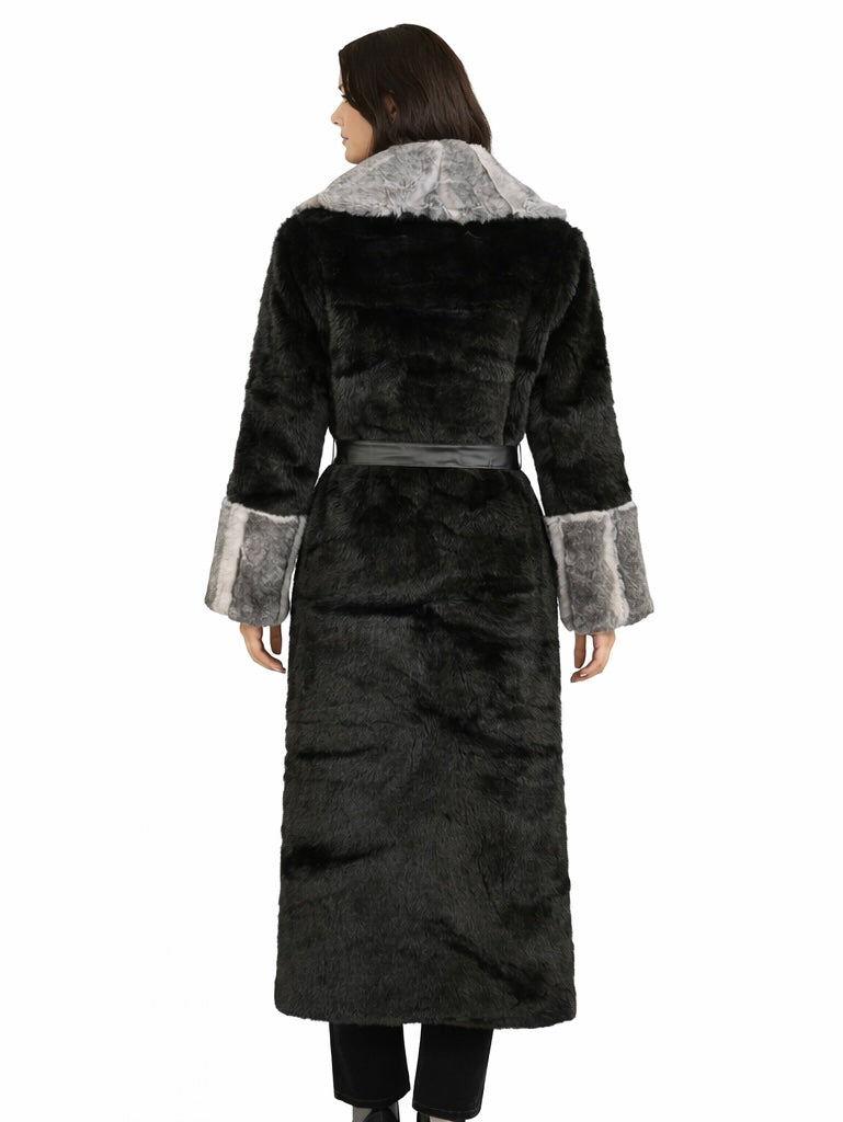 Midnight Noir Faux Fur Longline Coat
