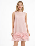 Chic Pink Mini Dress with Organza Flower Design
