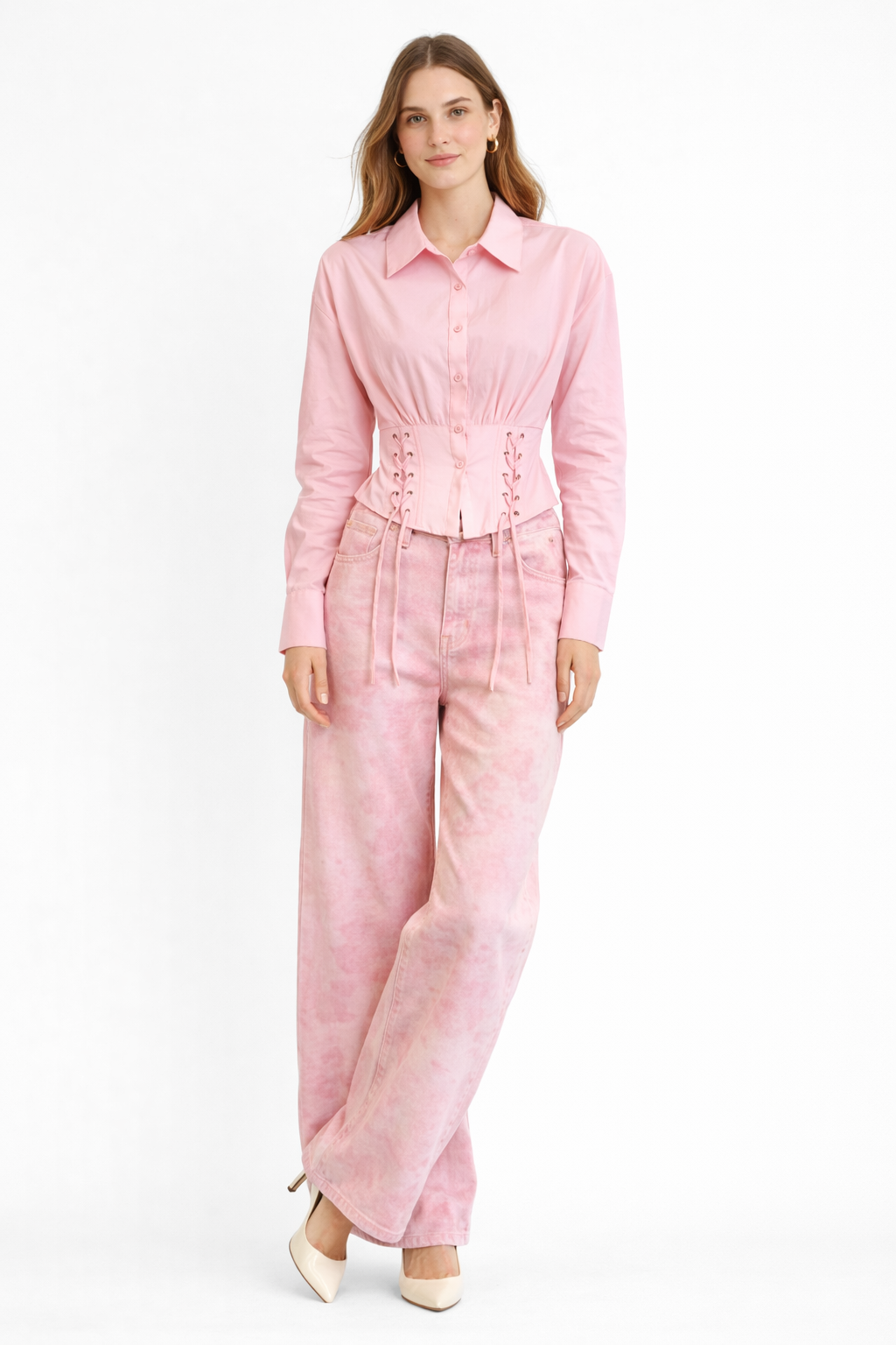 Powder Pink Wide Leg Trousers