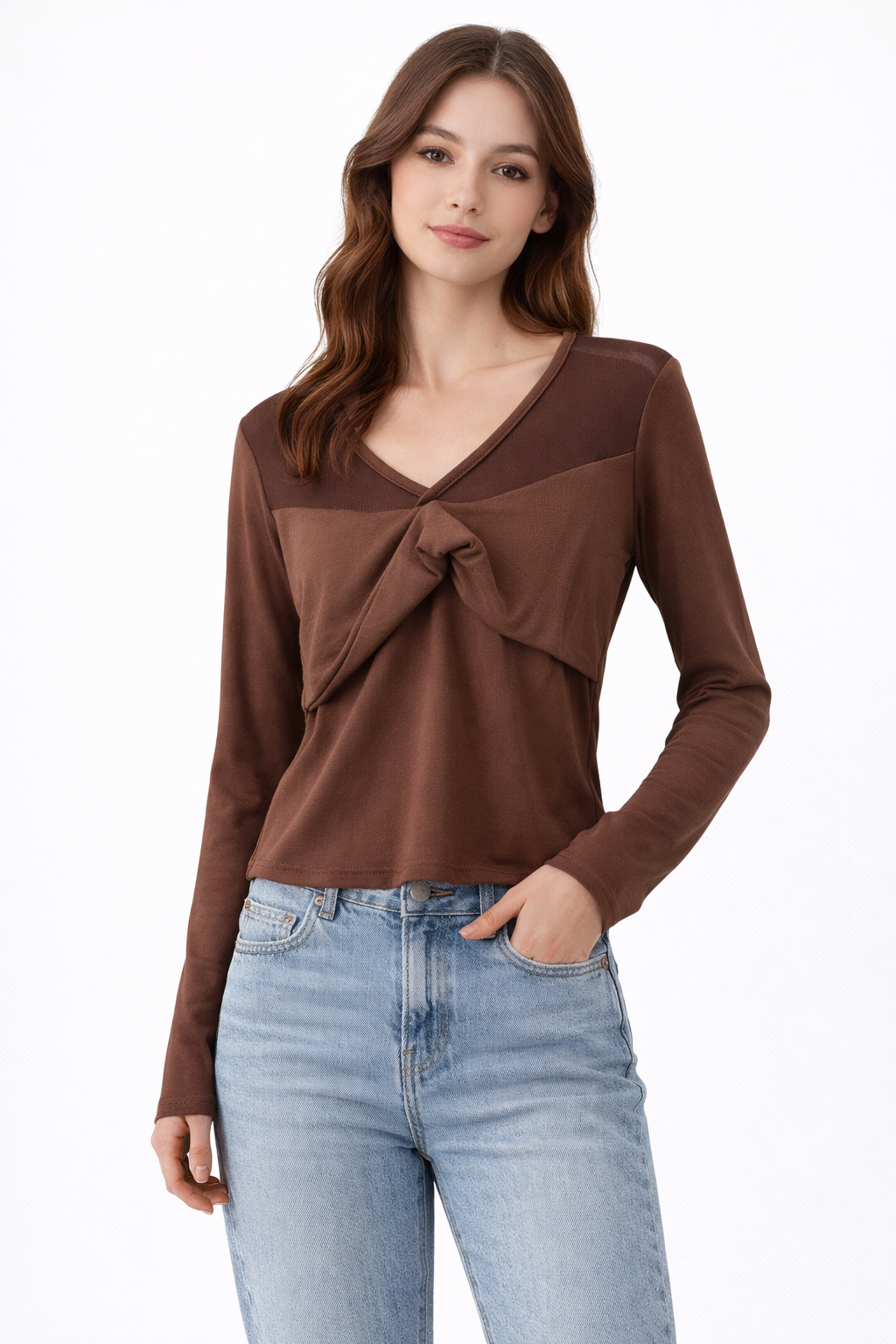 Soft V-Neck Knot Detail Top