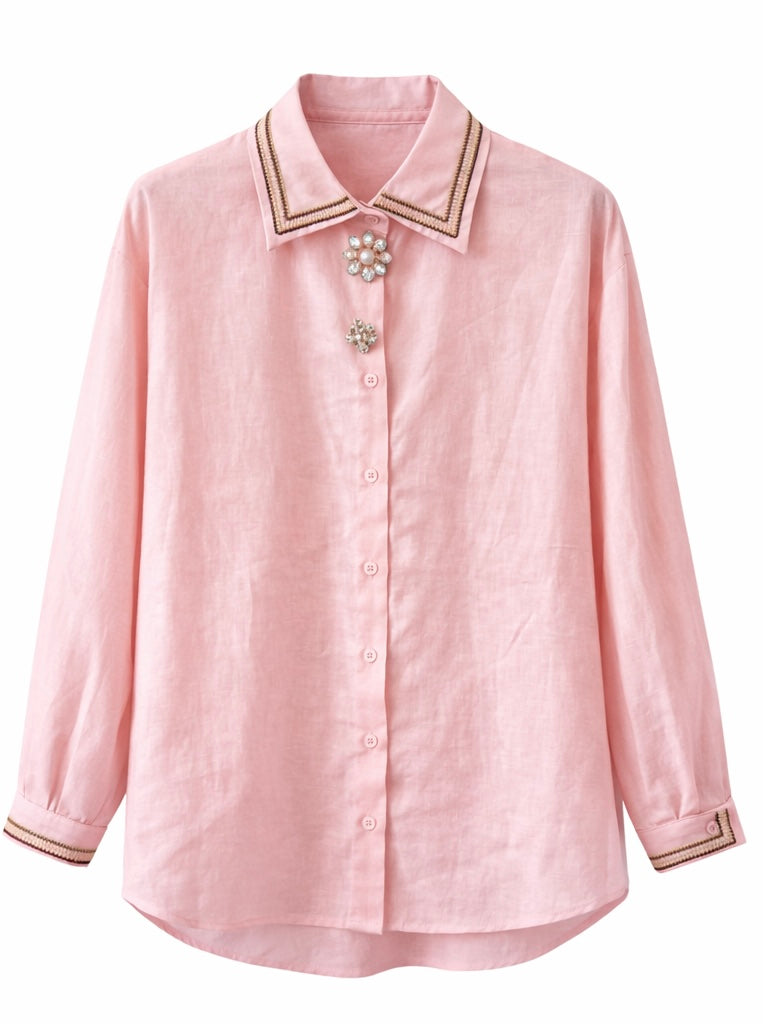 Blush Pink Shirt with Embellished Collar Detail