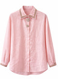 Blush Pink Shirt with Embellished Collar Detail