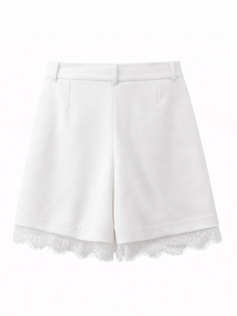 Chic White Lace Detail Shorts - Pink , White
