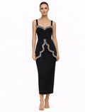 Black Crystal Embellished Peplum Bandage Midi Dress