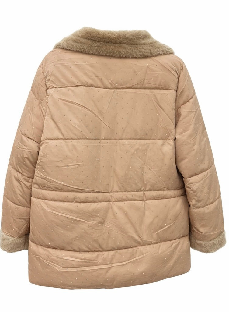 Faux Fur Trim Quilted Puffer Jacket – Beige