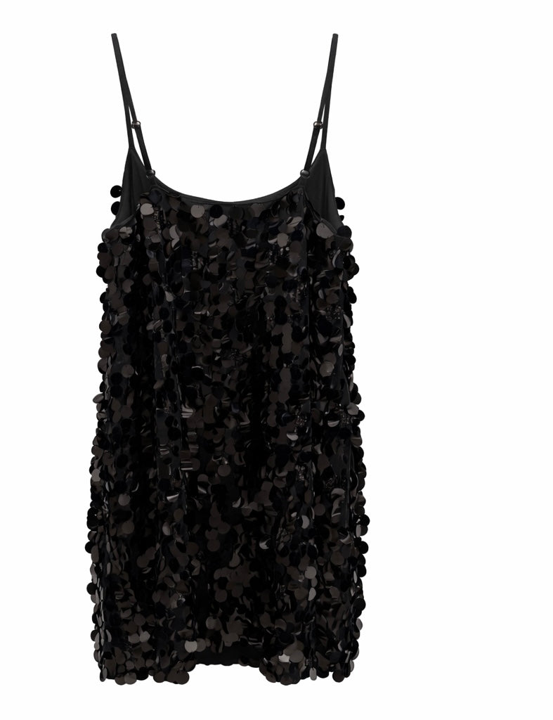 Black Sequin Embellished Relaxed-Fit Mini Dress