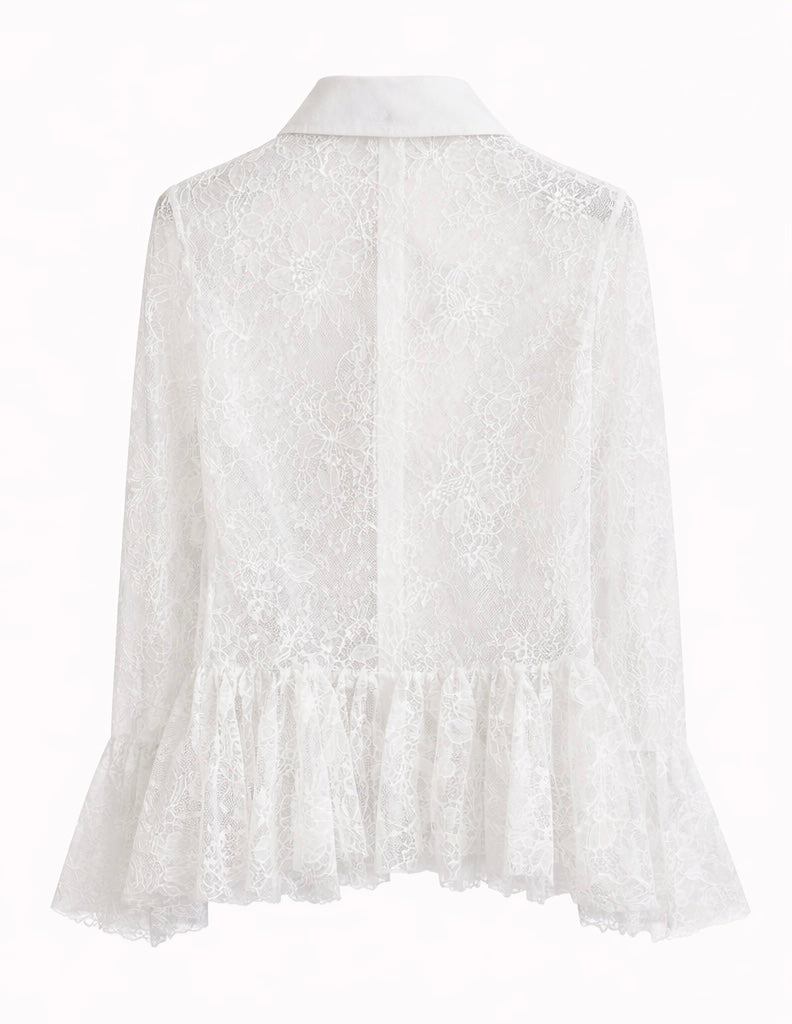 Sheer Lace Peplum Blouse – White , Light Blue , Butter Yellow