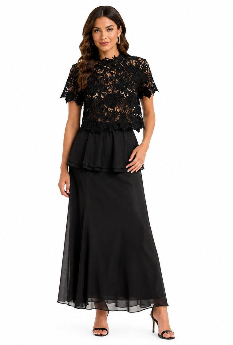 Floral Lace Maxi Set ( White , Black)
