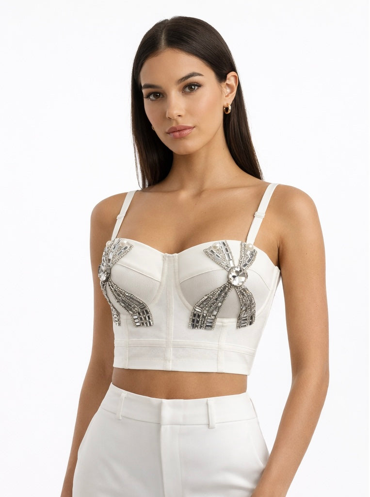 Luxury Rhinestone Corset Bustier White