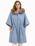 Elegant Ice Blue Alpaca Blend Fur Hooded Cape