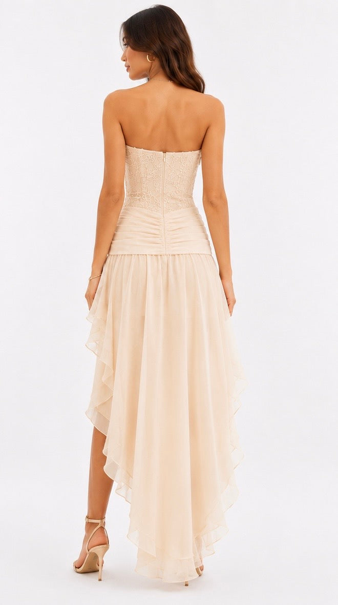 Ivory Strapless Ruffle Dress