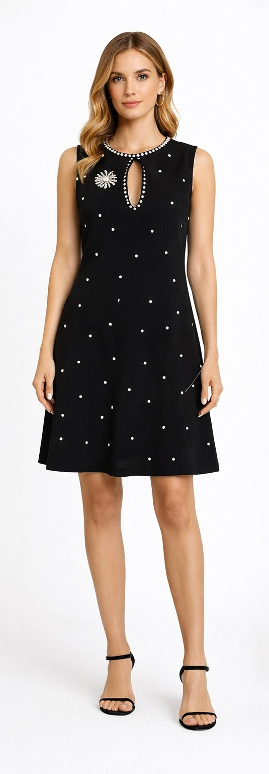 Pearl Detail Ivory A-Line Dress