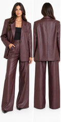 Crocodile Embossed Leather Suit ( Burgundy , Beige )