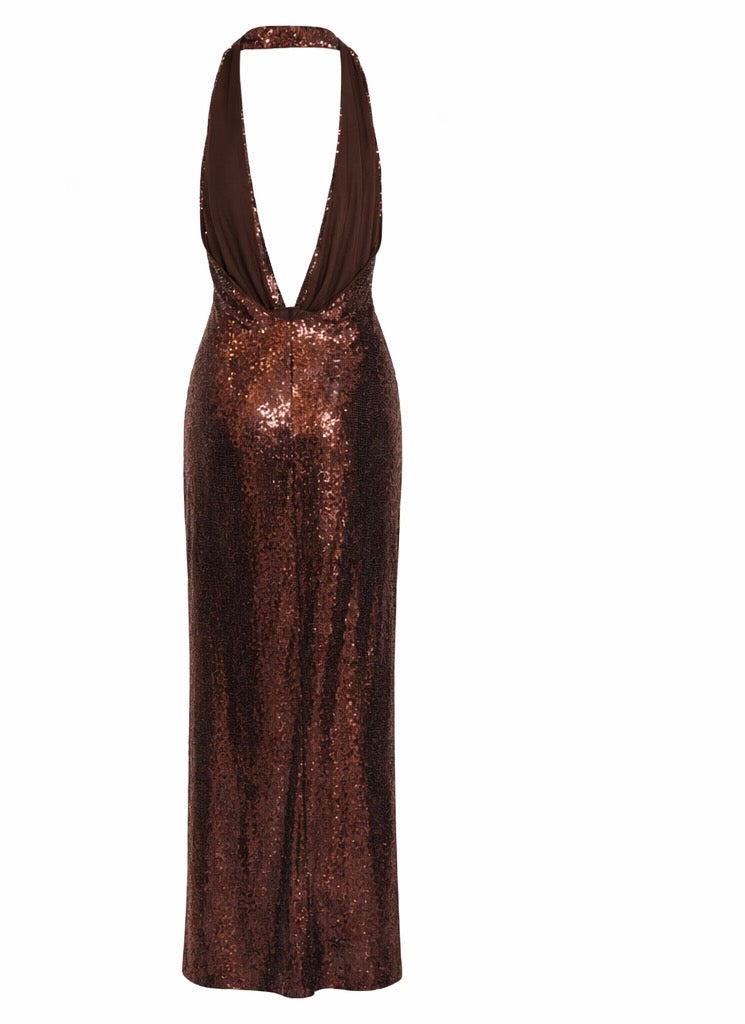 Bronze Nights Sequin Halter Jumpsuit
