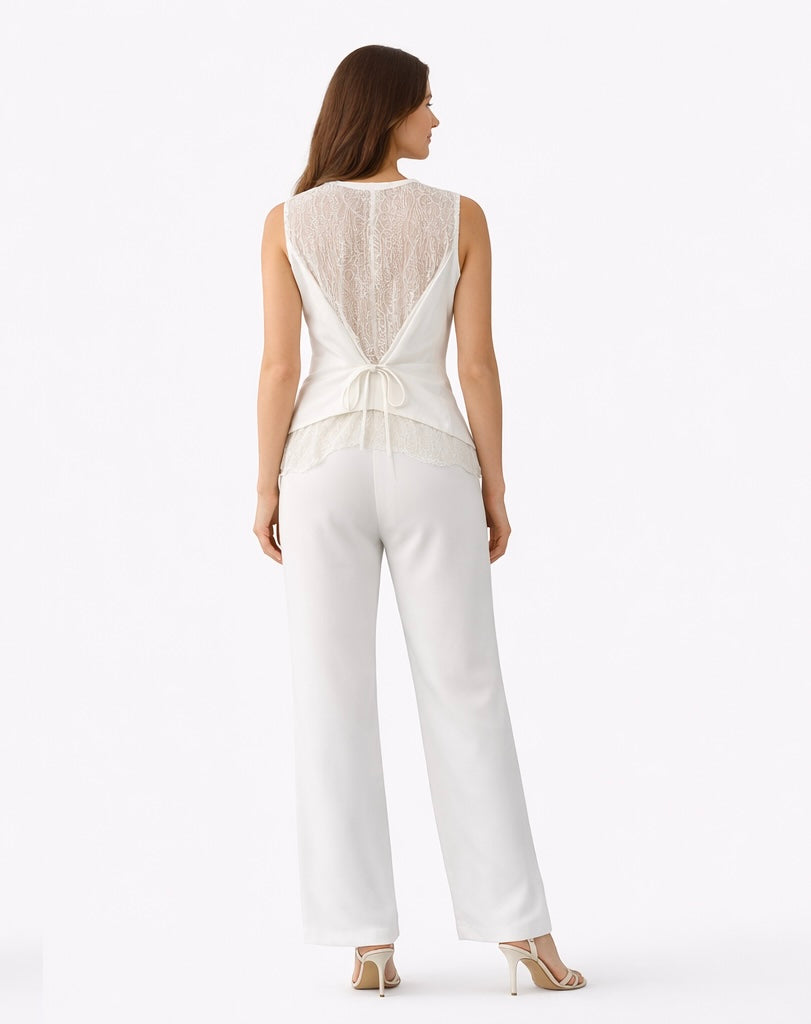 Tailored Vest & Wide-Leg Pants Set  - Blush Pink , White