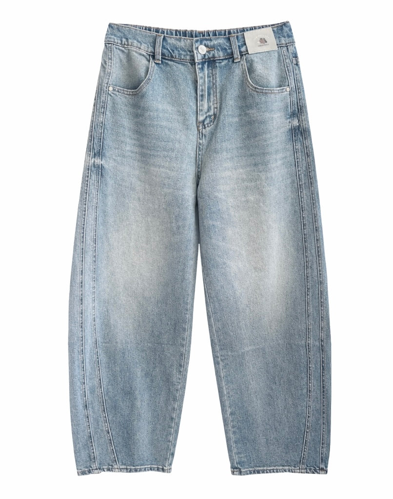 Light Wash Barrel-Leg Denim Jeans