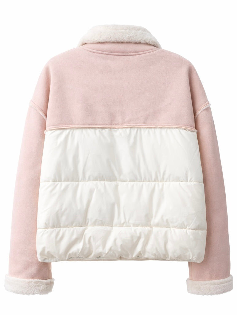 Blush Colorblock Sherpa Puffer Jacket