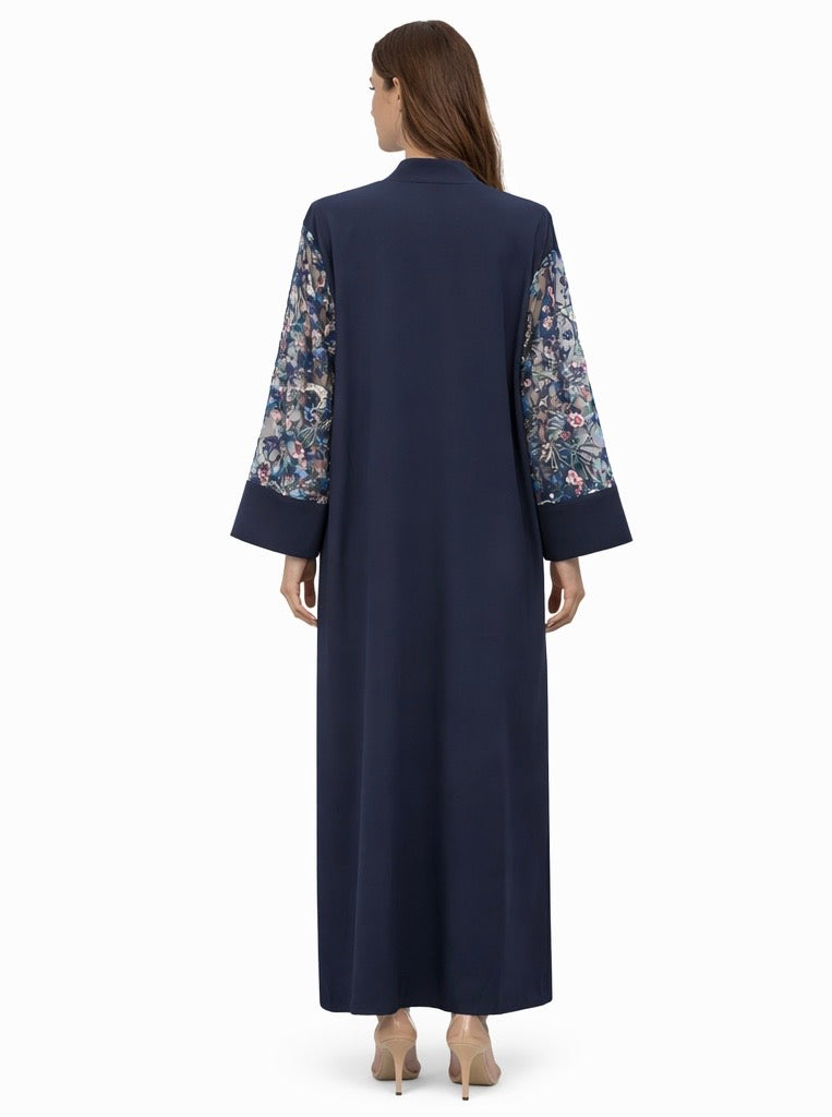 Luxury Navy Abaya with Floral Embroidery