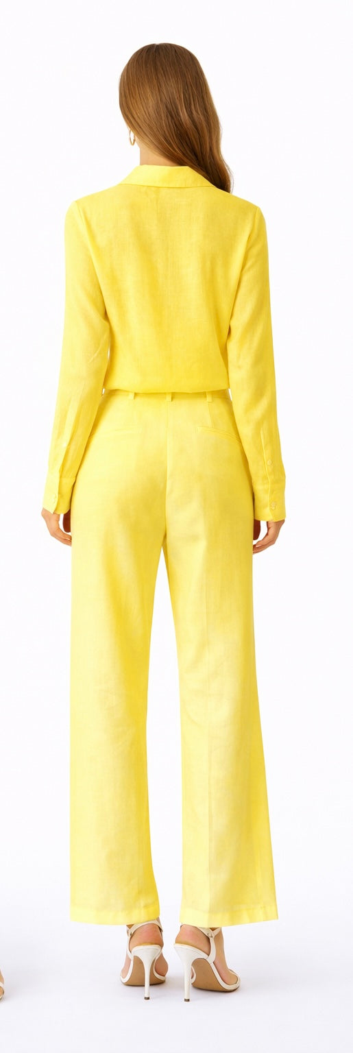 Linen Set With Flower - yellow , White