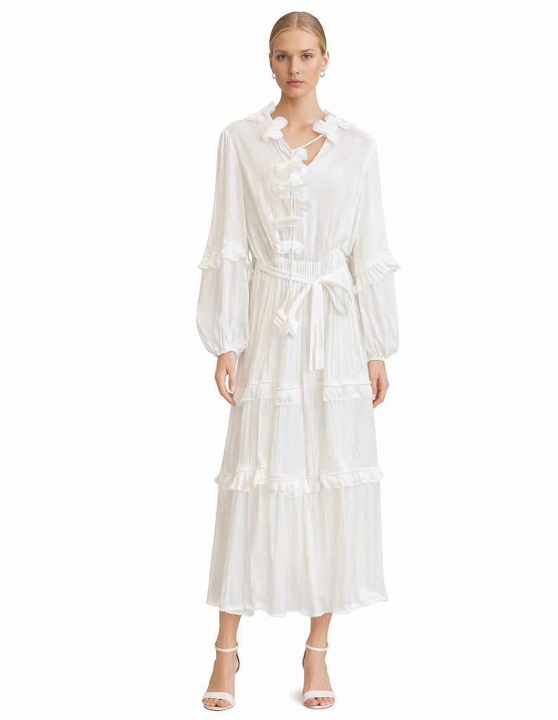 Dress Long Satin , Bronze & White