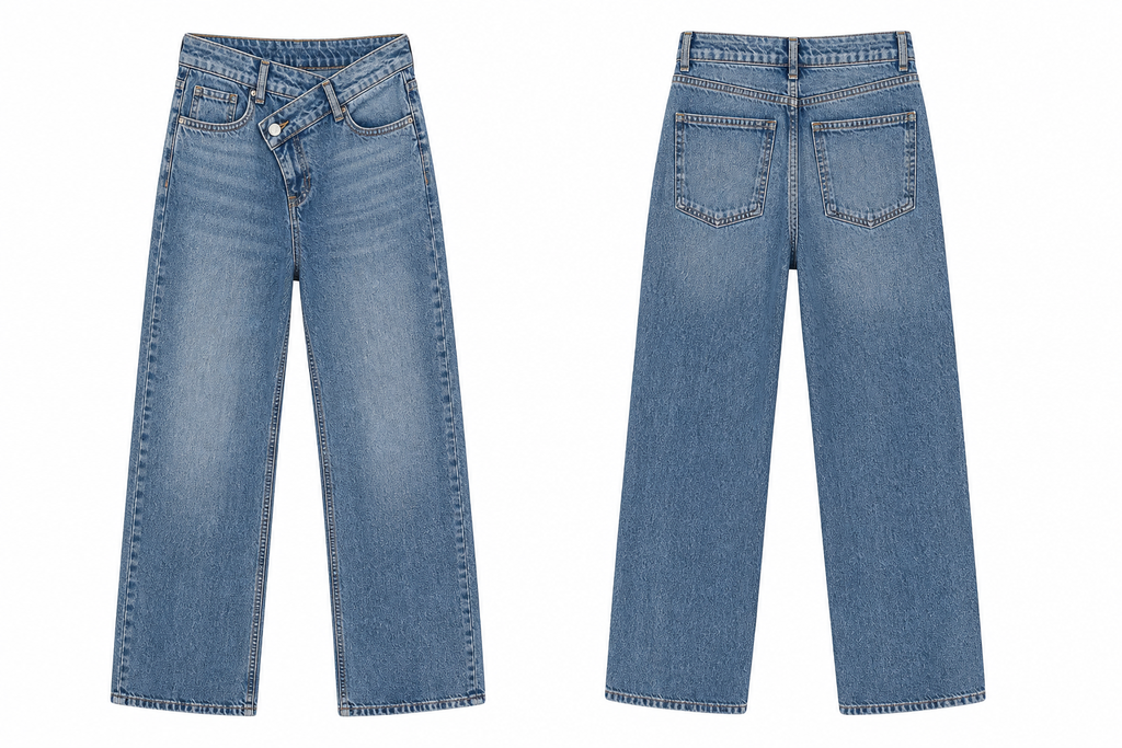 Light Blue Straight-Leg Jeans with Asymmetric Waist Detail
