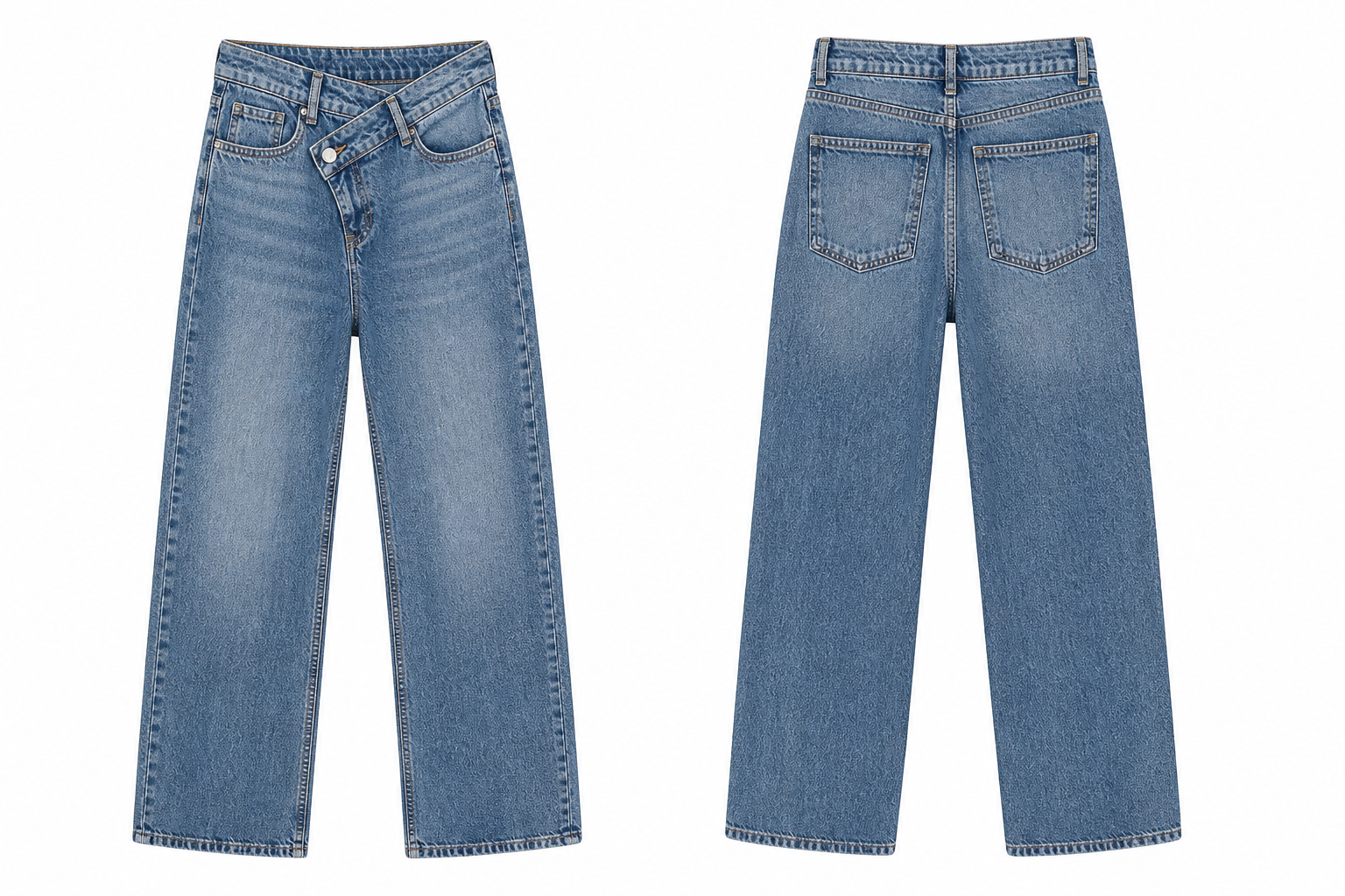 Light Blue Straight-Leg Jeans with Asymmetric Waist Detail