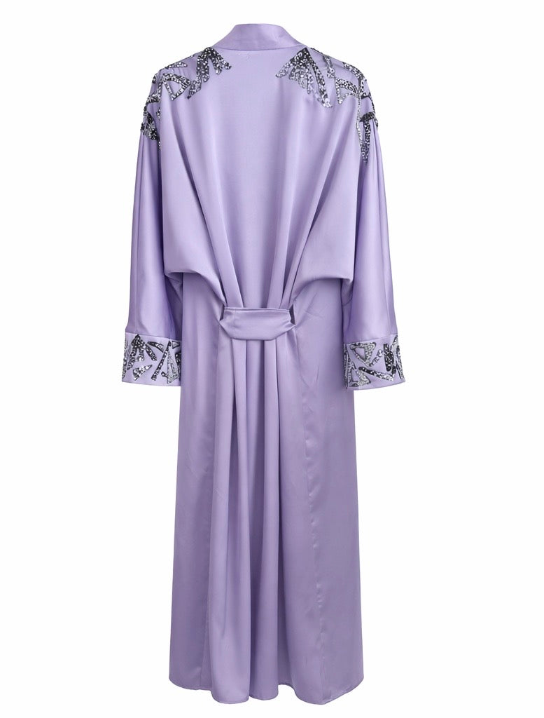 Lavender Embellished Satin Abaya