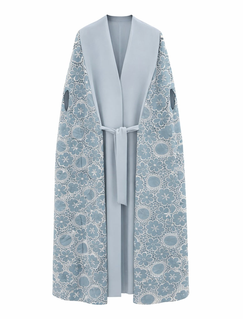 Powder Blue Floral Lace Panel Kimono Cape