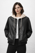 Hooded Leather Bomber Jacket