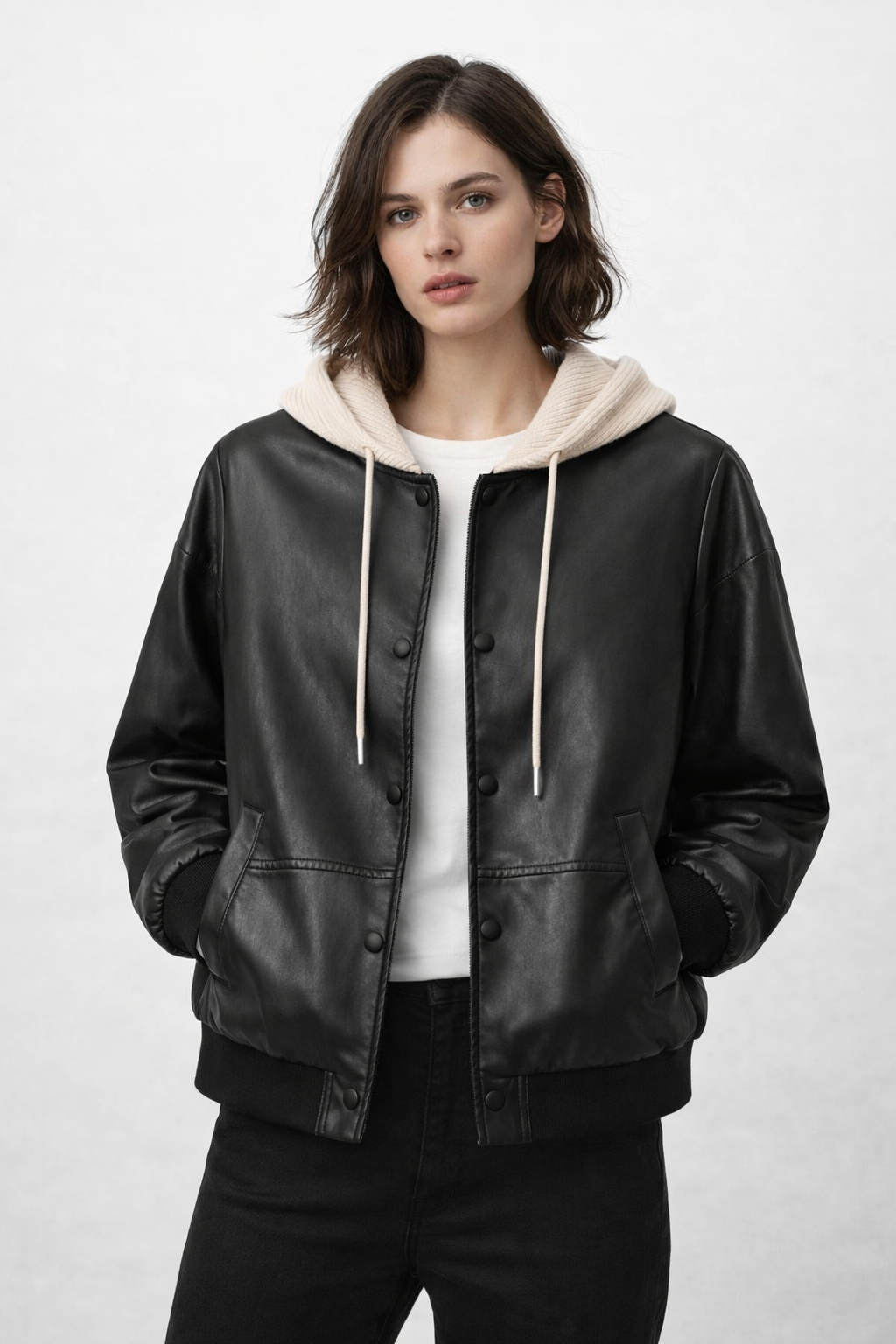 Hooded Leather Bomber Jacket