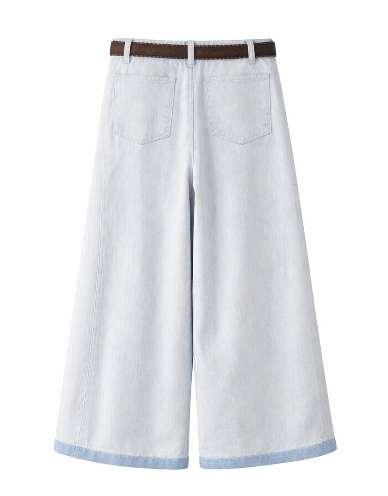 Wide-Leg Trousers with Belt - Butter yellow , pink , light blue