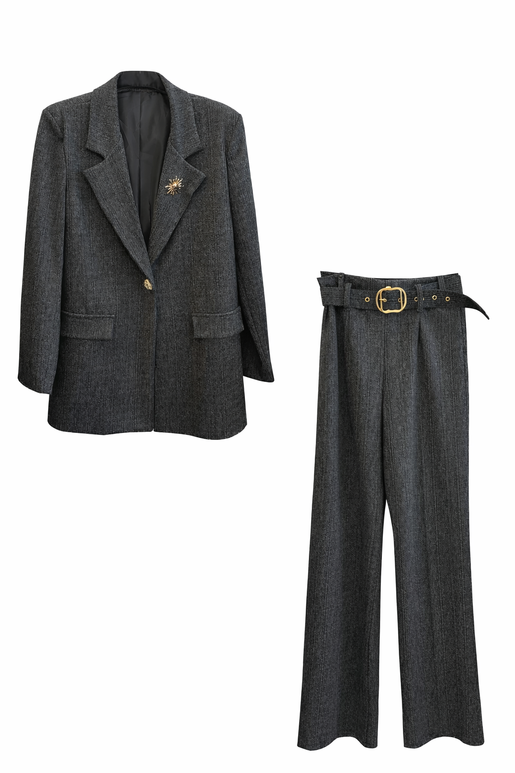 Classic Grey Tweed Blazer & Trousers Set
