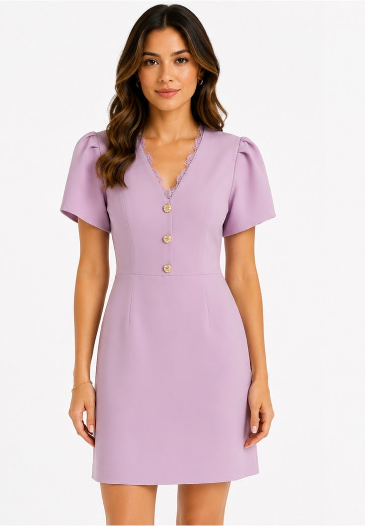 Lace Trim Mini Dress ( Pistache , Pink,Lila )