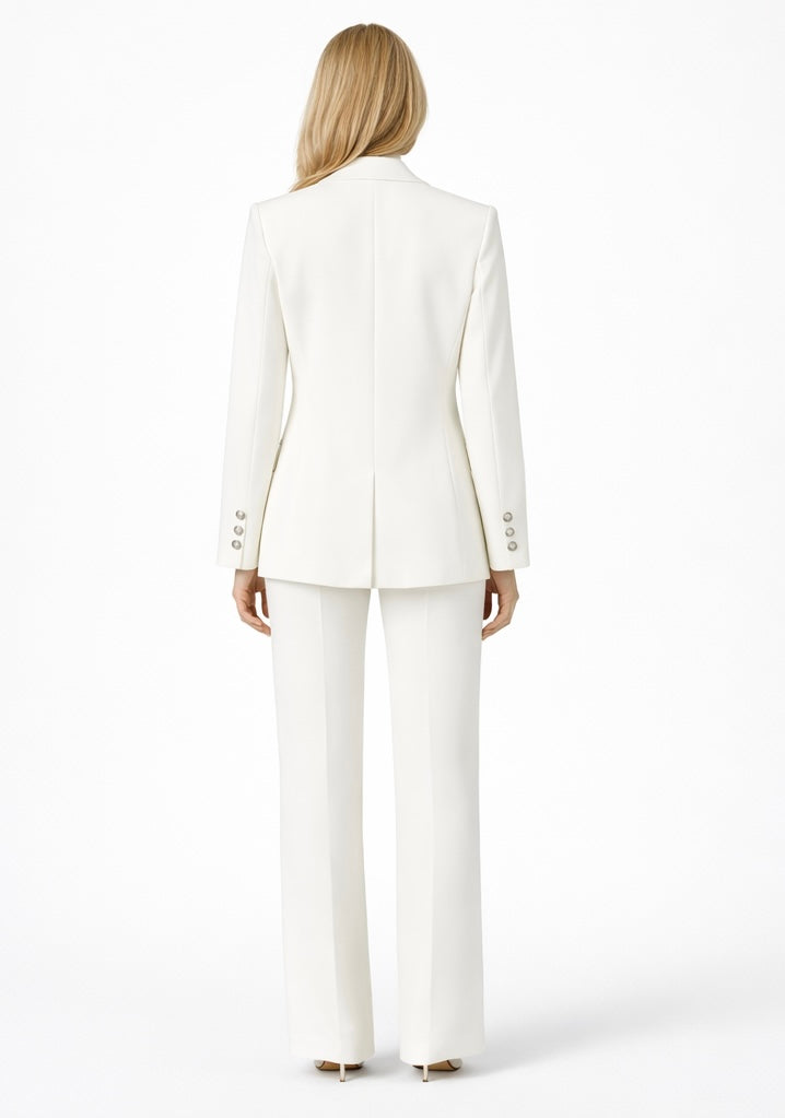 Women’s White Double-Breasted Blazer & Tailored Trouser Suit Set