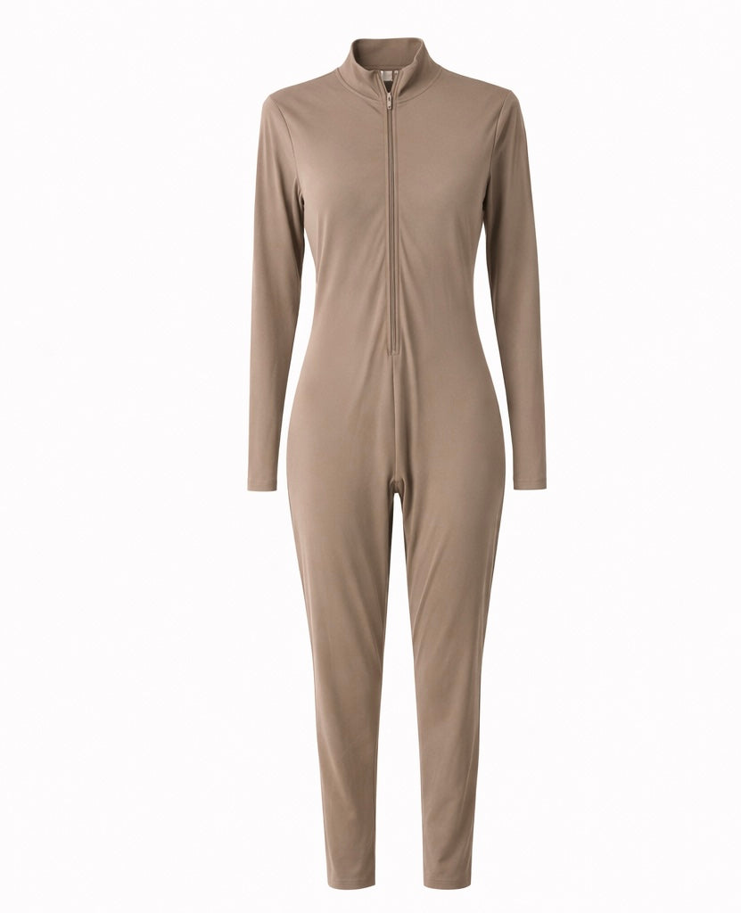 Women’s Long-Sleeve Zip Jumpsuit – Taupe