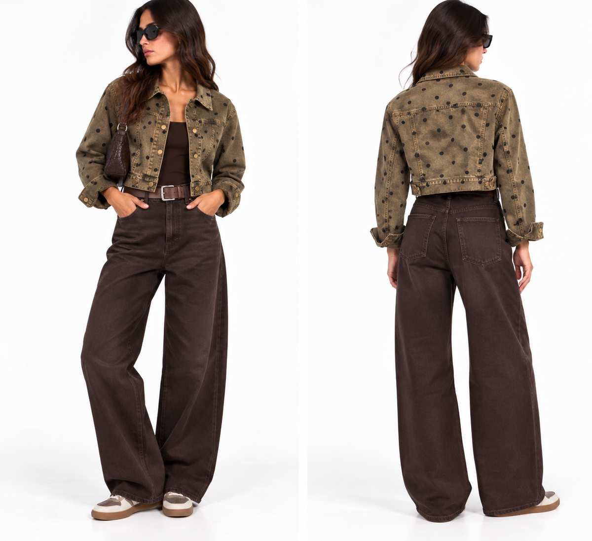 Polka Washed Cropped Jacket ( Olive , Grey )