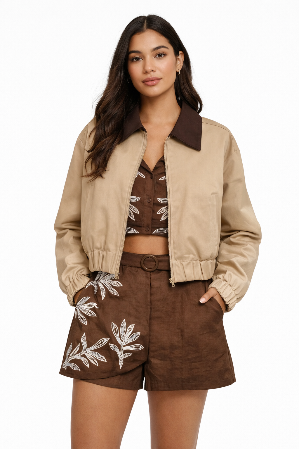 Contrast Collar Cropped Bomber Jacket